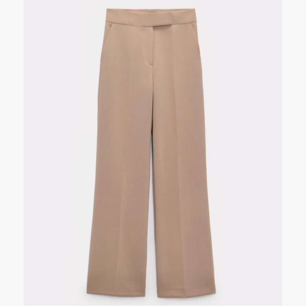 Zara High Rise Wide-Leg Trousers Pants In Tan NWT Size Large